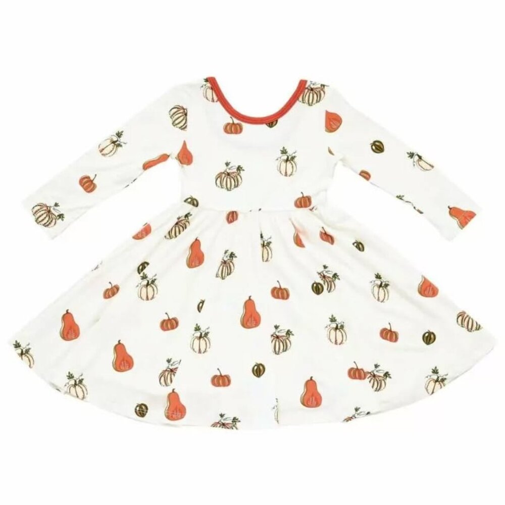 Kyte Baby Long Sleeve Printed Twirl Dress in Pumpkin Pumpkin / 7T